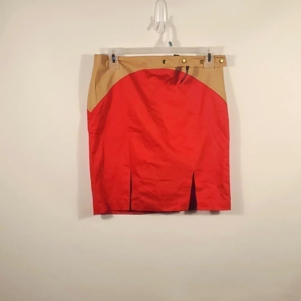 NWT Express Size 12 Red Tan Mini Skirt | High Rise Multicolor Workwear